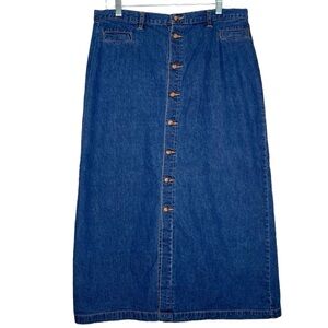 White Stag Button Front Jean Maxi Skirt, 10, Blue Cotton Denim, Western Cowgirl